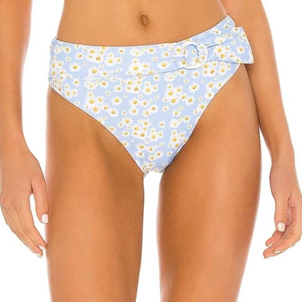 NWT Onia Anais Daisy Print High Waisted Bikini Bottom in Blue Bell Sz. XS